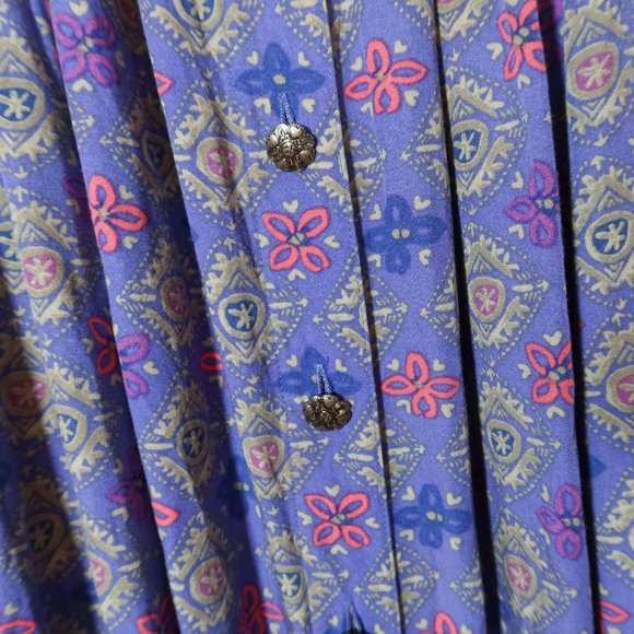 Vintage 90s Button Front Medallion A Line Midi Skirt Size S Cottage Sigrid Olsen - Picture 4 of 5